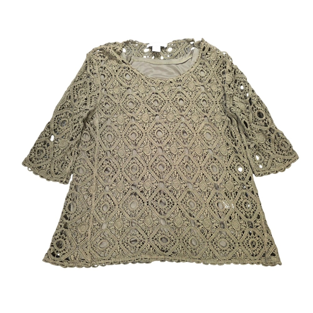 Christopher & Banks Crochet Lace Top Women's Size‎ Small Olive Green Hollow-out